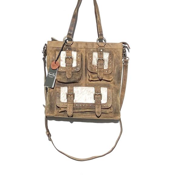 Myra Bag Handbags - NWT LEATHER CUBE MESA POUCHED CANVAS HAIRON BAG by Myra